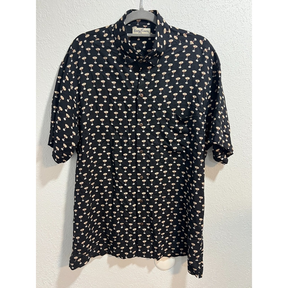 Kenny Flowers Mens Cocktail Martini Print Button Up Shirt Island Classics‎ Sz XL
